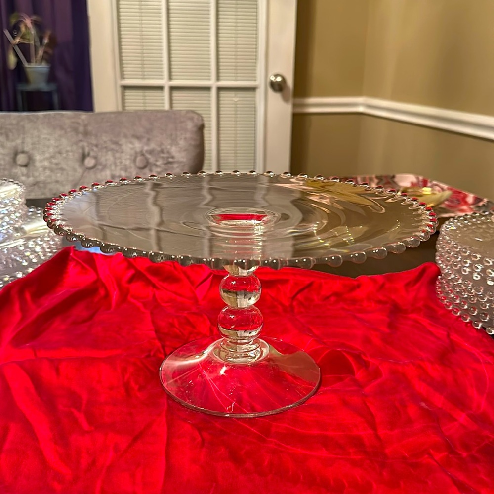 Imperial glass candle wick cake stand three ball 11 inch width